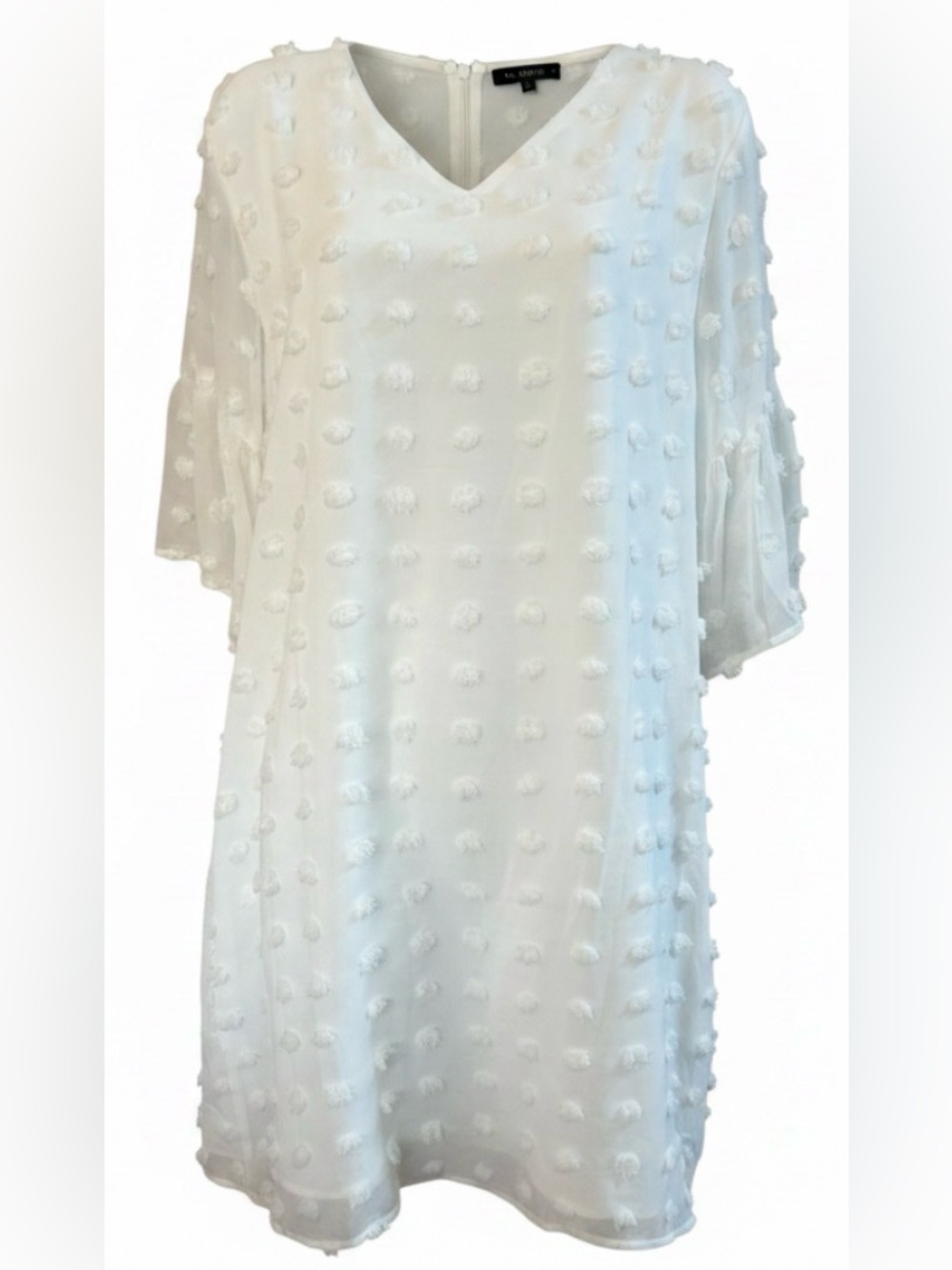 Blooming Jelly White Pom Pom Textured Dress Size L Sheer Sleeves